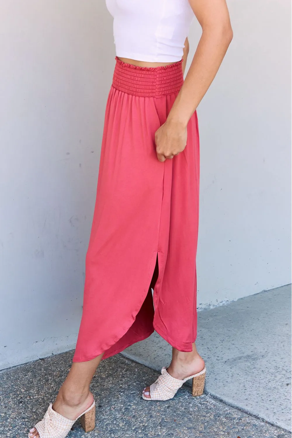 Comfort Princess High Waist Scoop Hem Maxi Skirt in Hot Pink