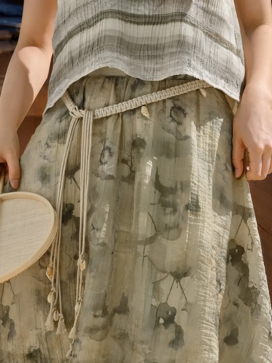 Dali Dream Ethnic Dye Midi Skirt with Belt