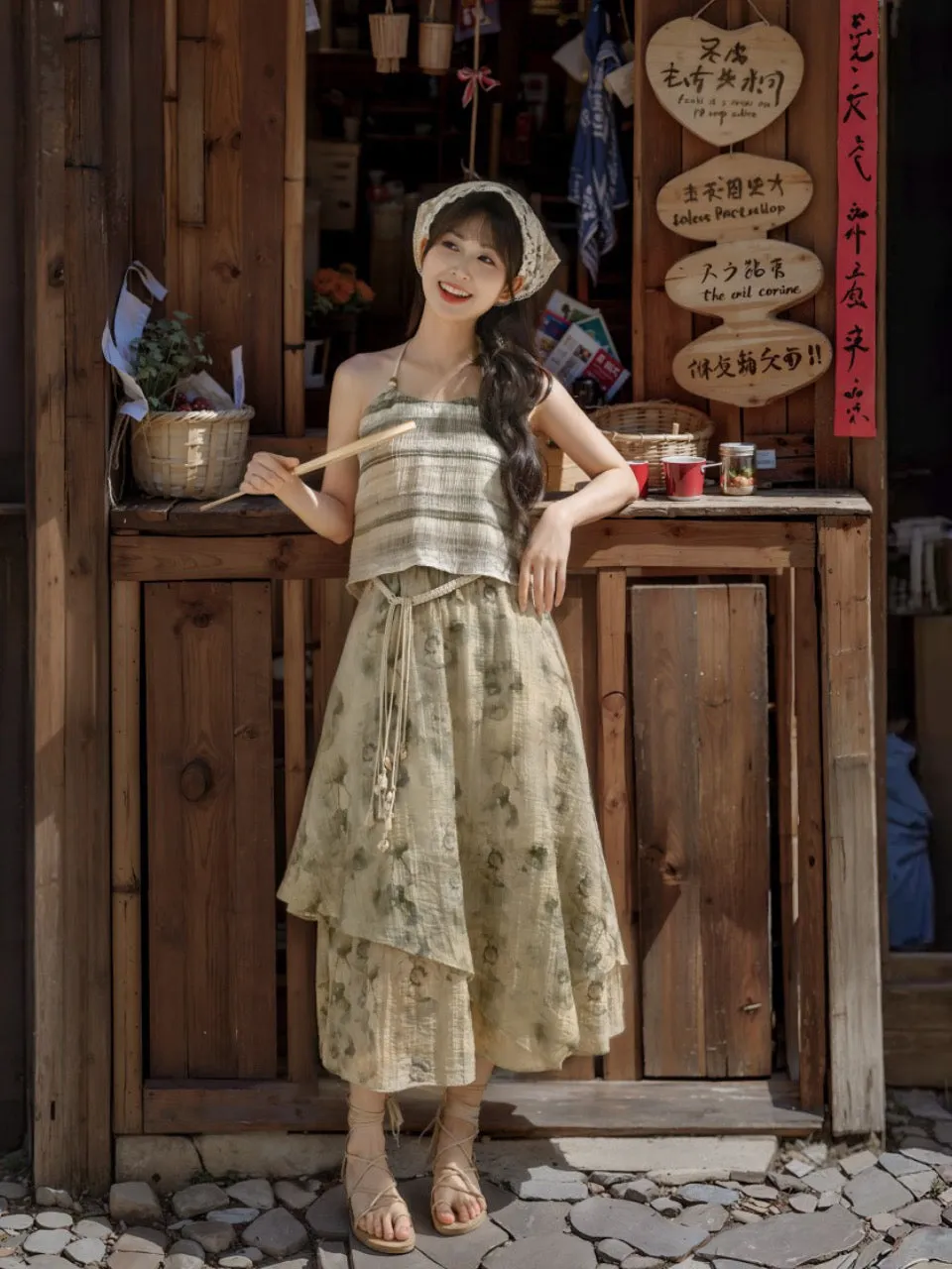 Dali Dream Ethnic Dye Midi Skirt with Belt