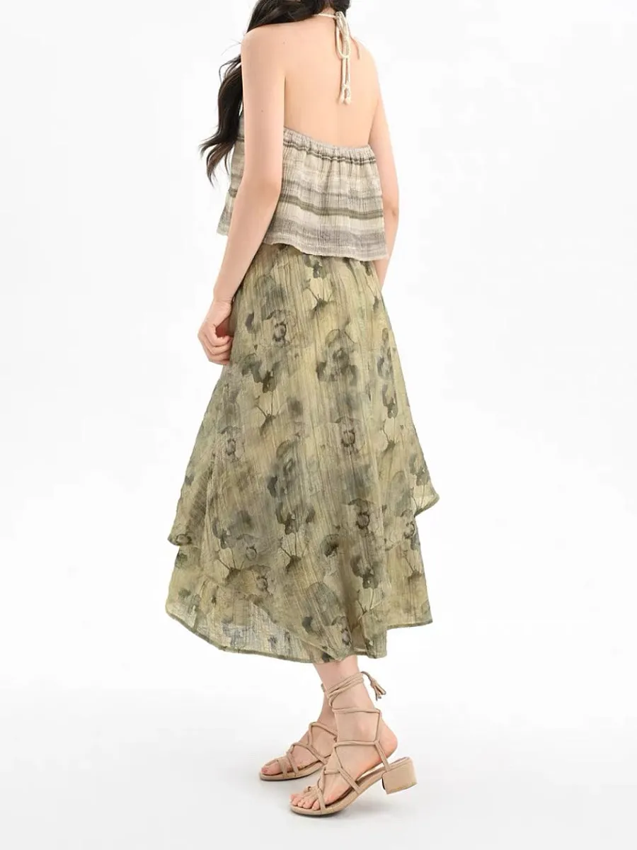 Dali Dream Ethnic Dye Midi Skirt with Belt
