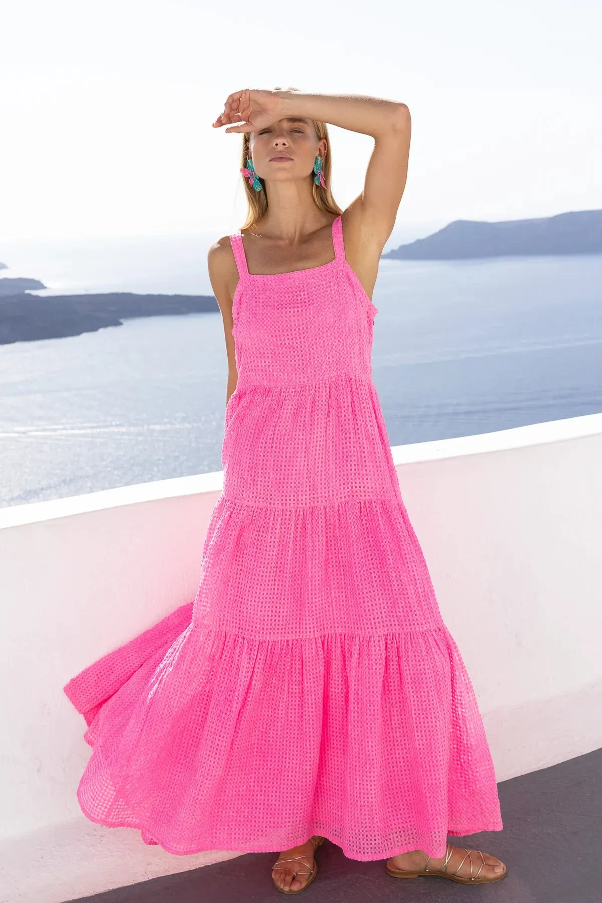 Delray Pink Open Weave Maxi Dress