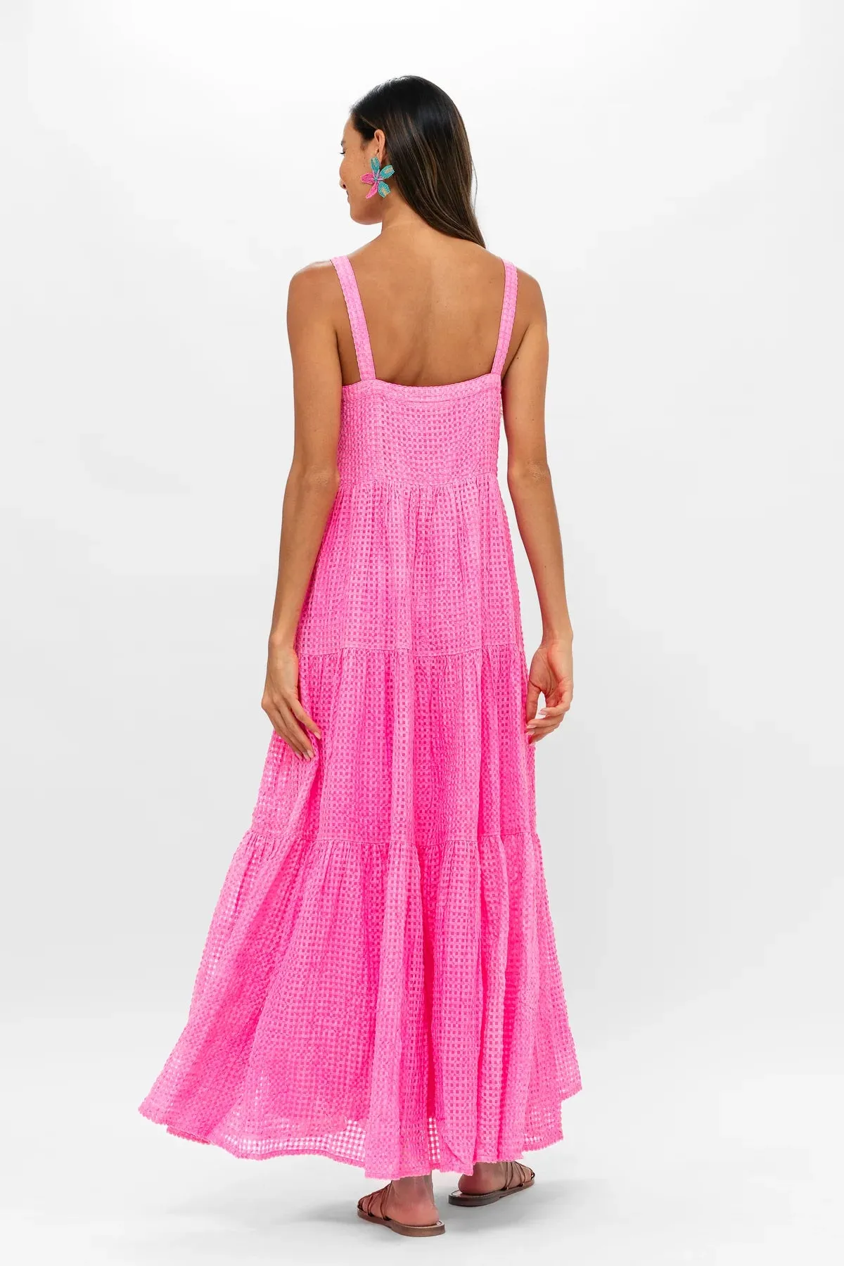 Delray Pink Open Weave Maxi Dress