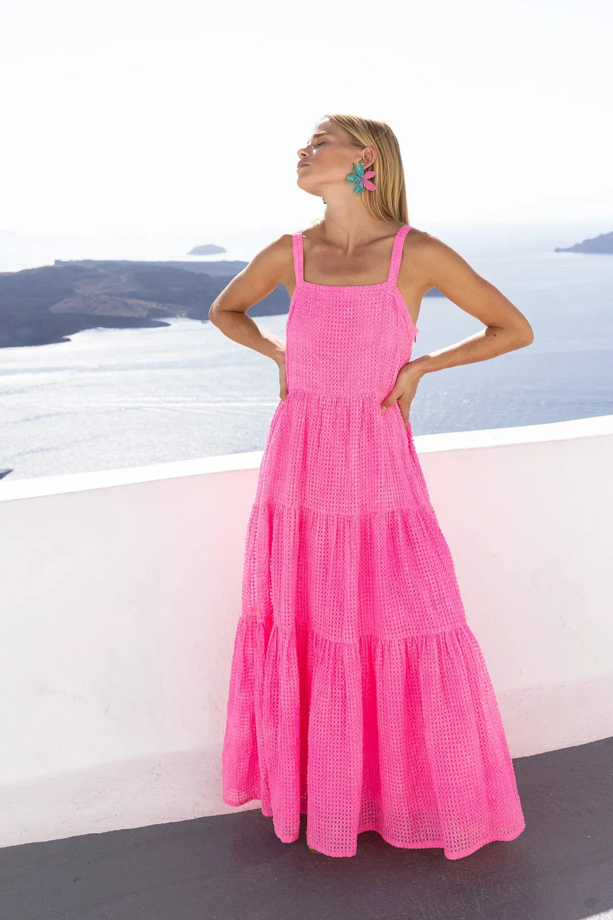 Delray Pink Open Weave Maxi Dress