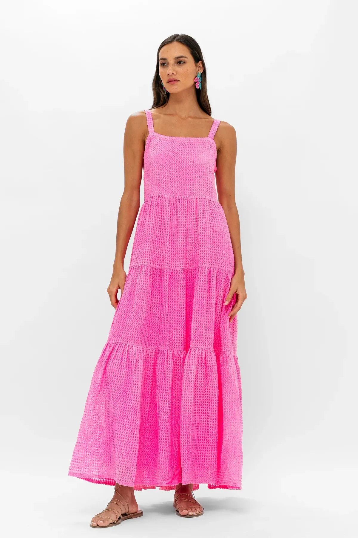 Delray Pink Open Weave Maxi Dress