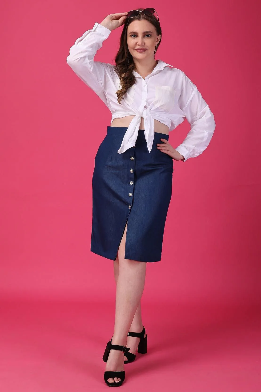 Denim Front Buttoned Skirt