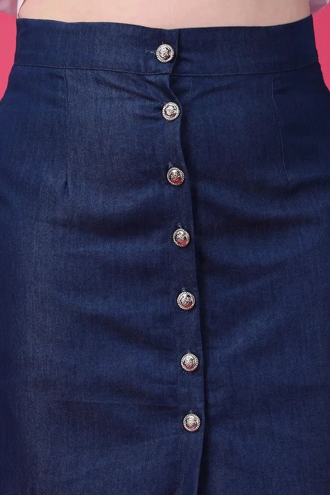 Denim Front Buttoned Skirt