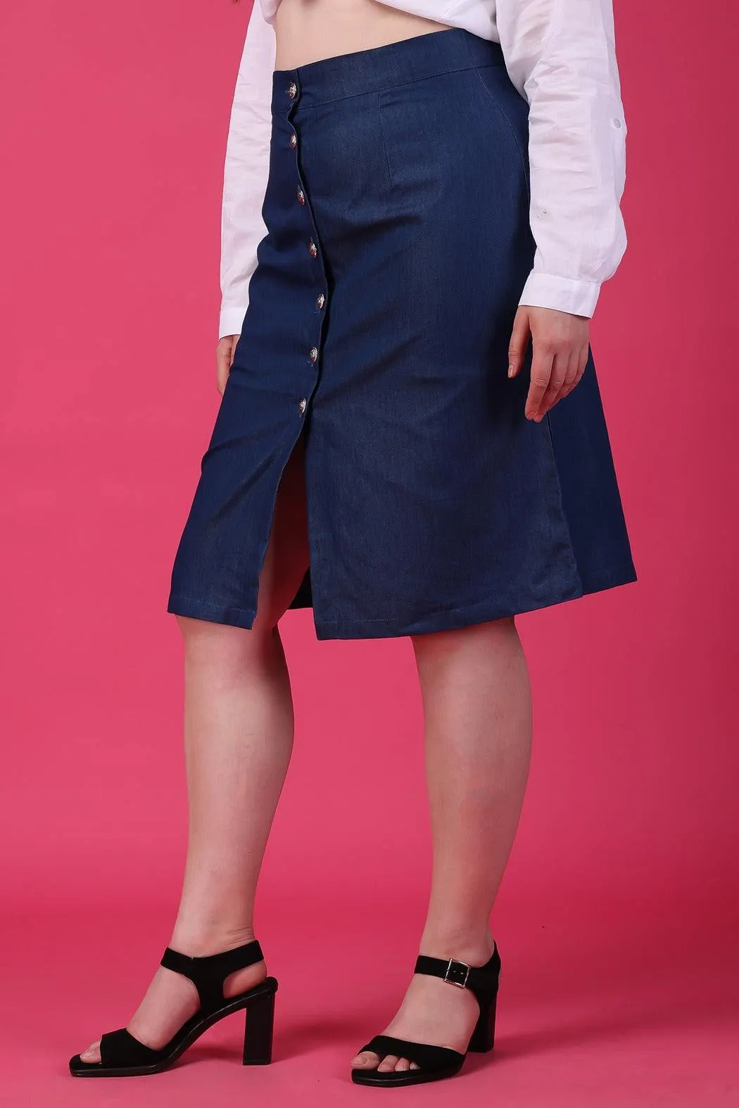 Denim Front Buttoned Skirt