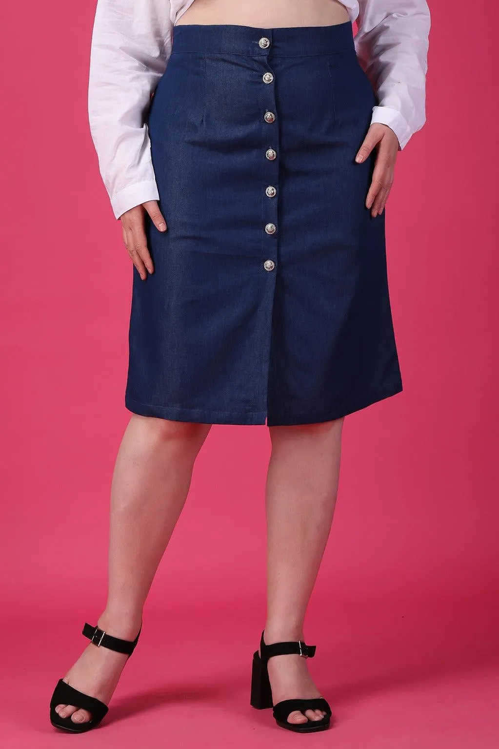 Denim Front Buttoned Skirt