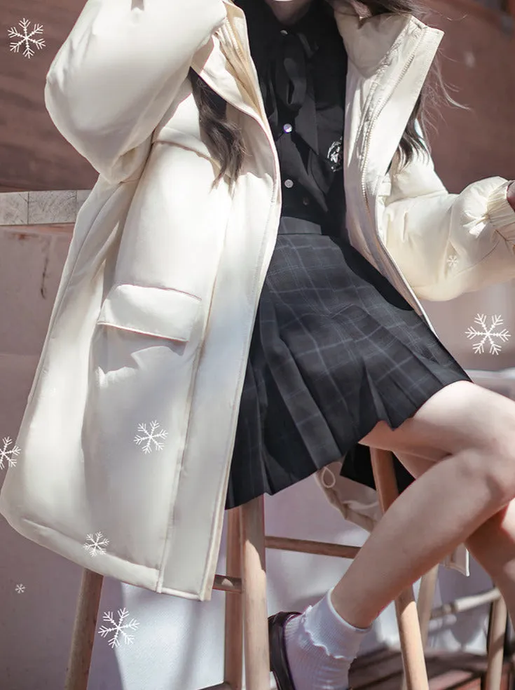 Down Hoodie Penguin Style White Jacket College