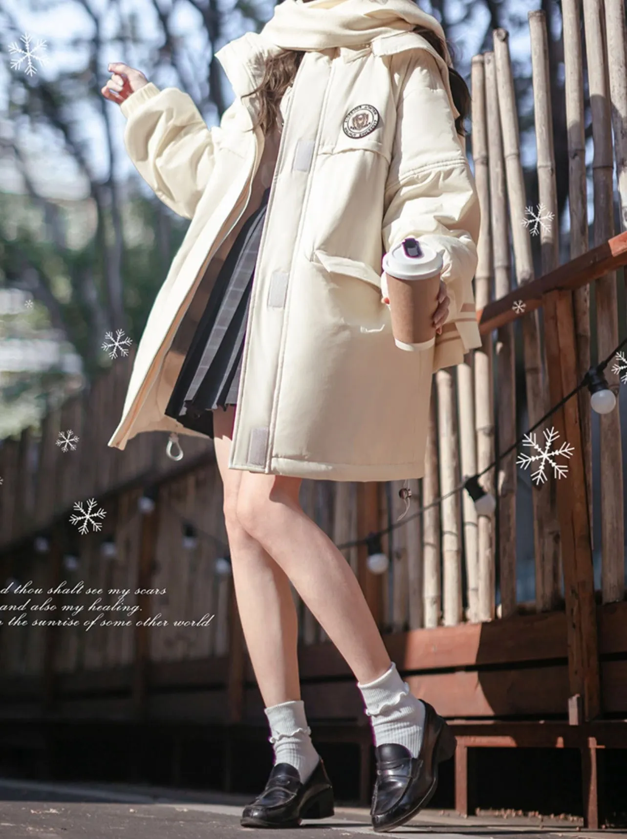 Down Hoodie Penguin Style White Jacket College