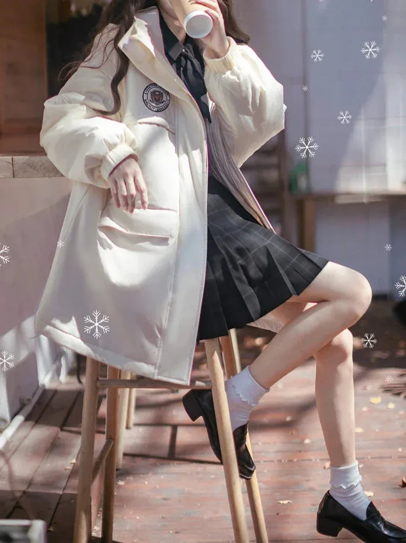 Down Hoodie Penguin Style White Jacket College