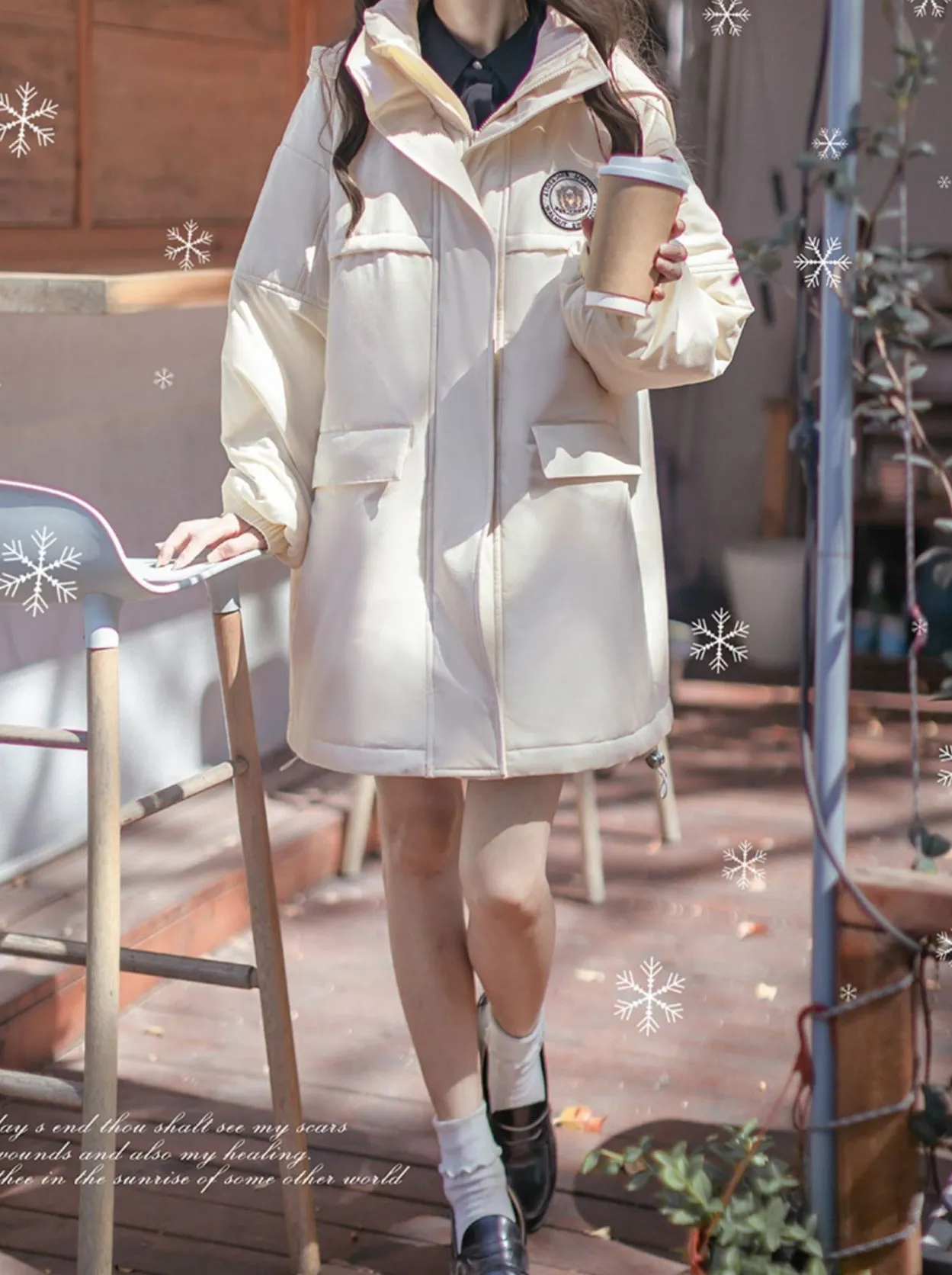 Down Hoodie Penguin Style White Jacket College