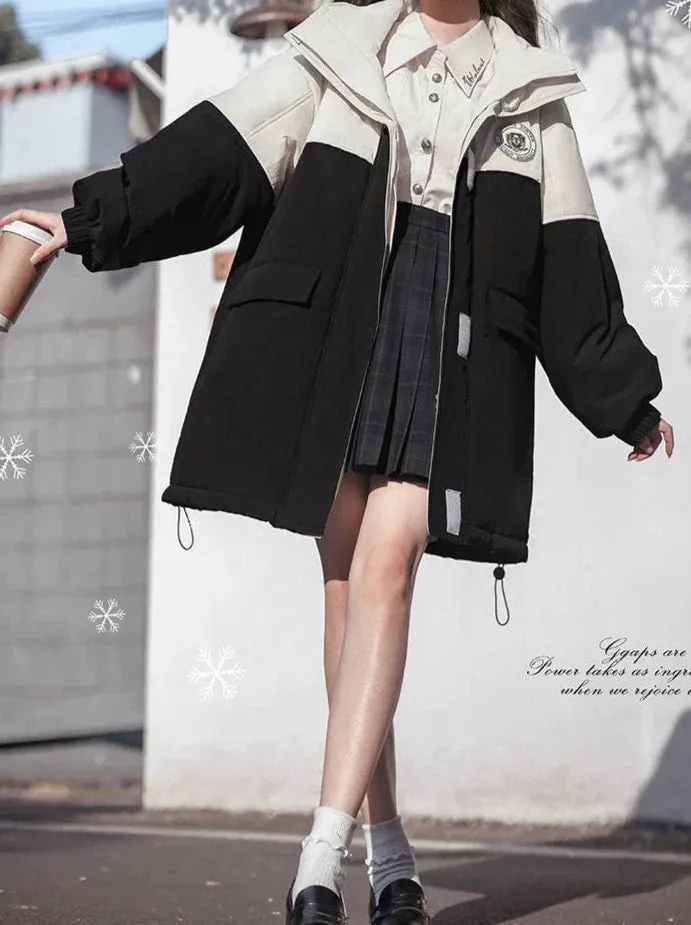 Down Hoodie Penguin Style White Jacket College