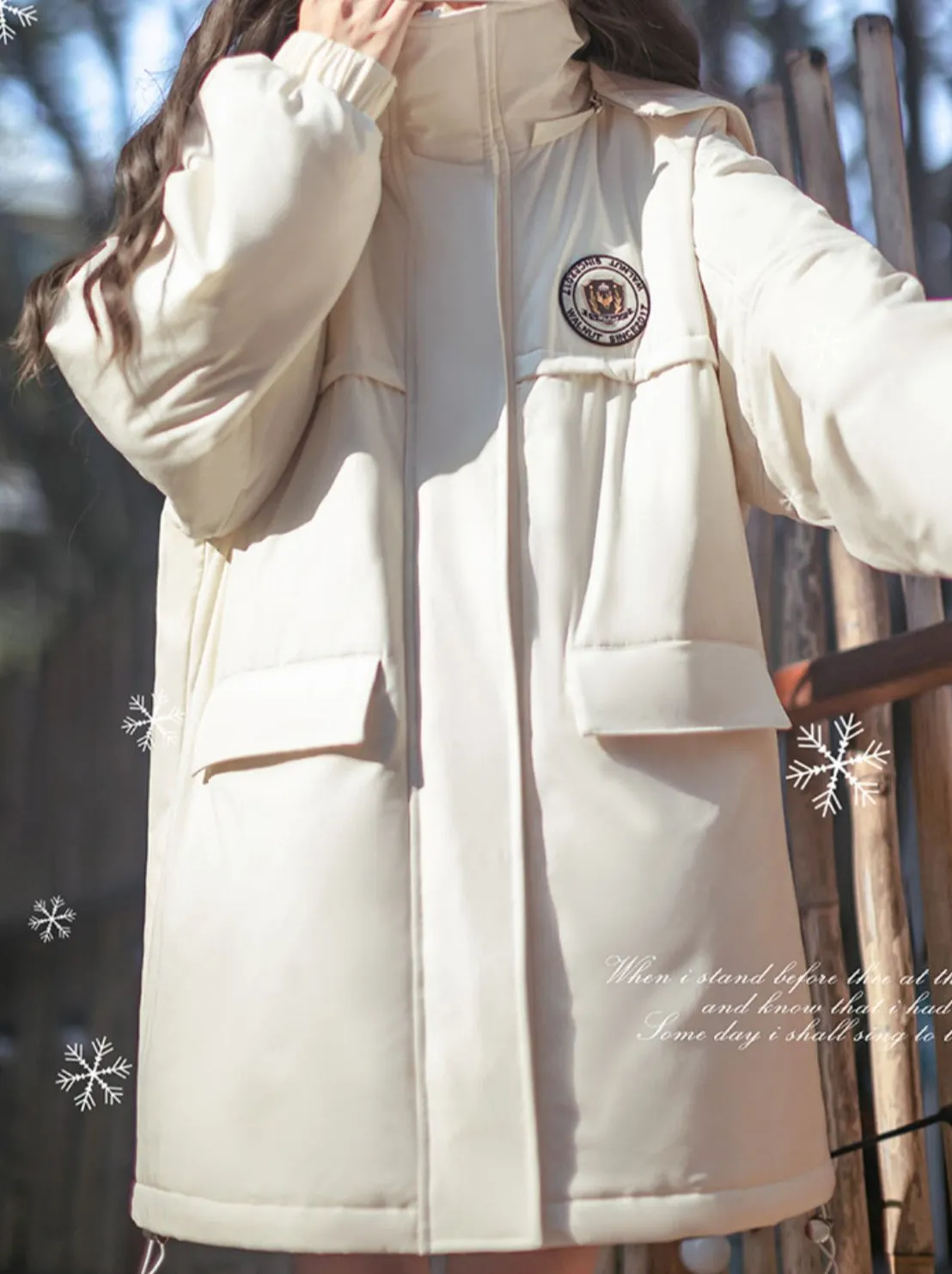 Down Hoodie Penguin Style White Jacket College