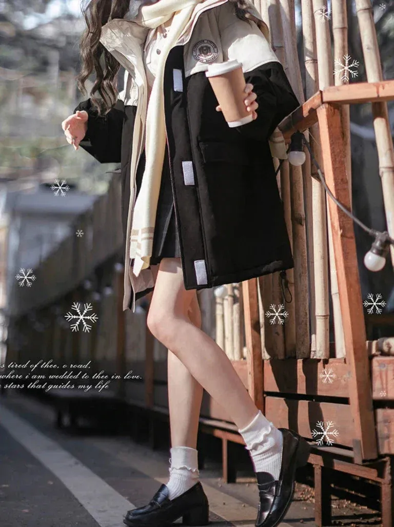 Down Hoodie Penguin Style White Jacket College