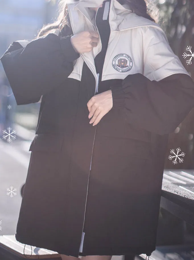 Down Hoodie Penguin Style White Jacket College