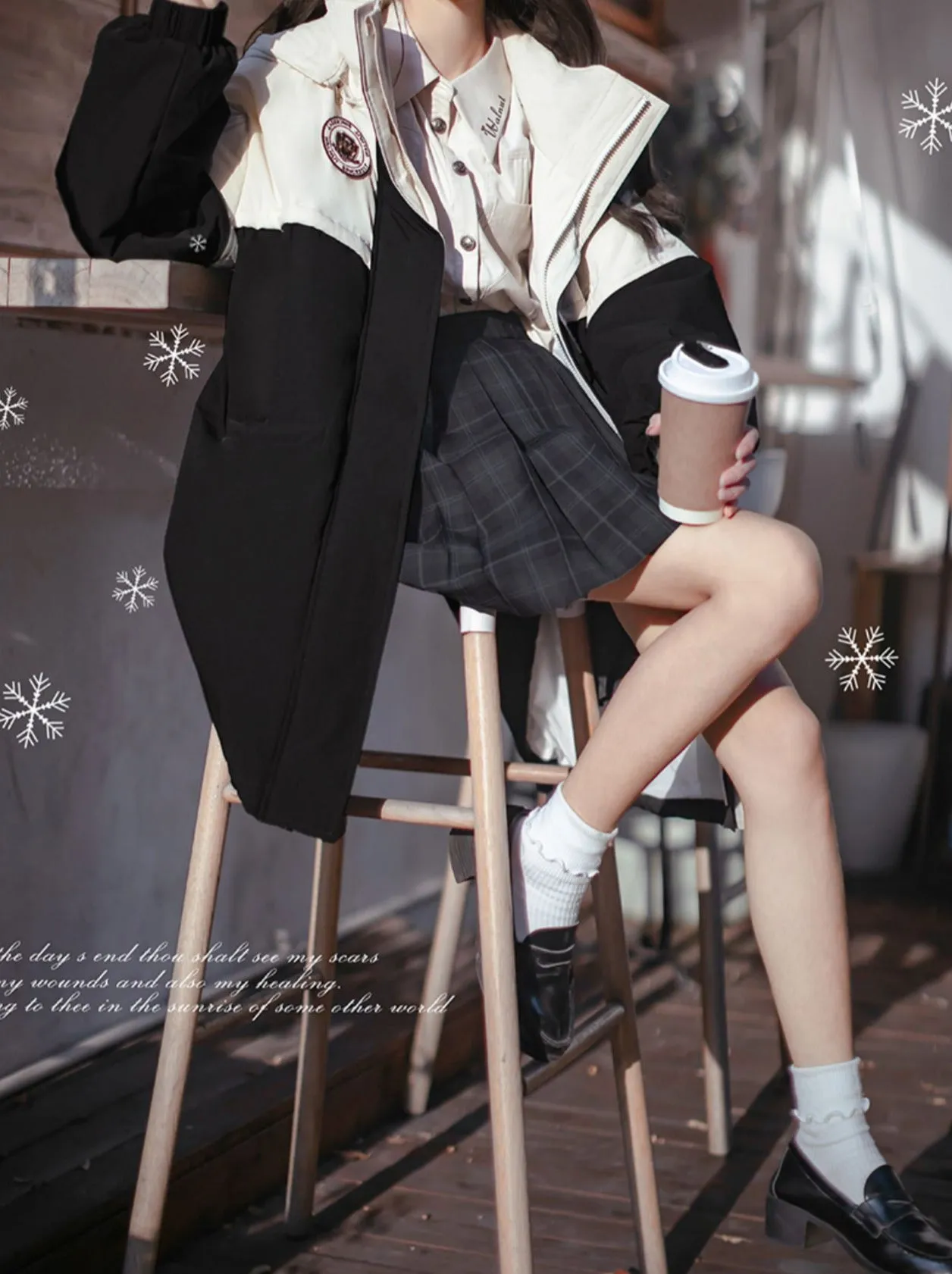 Down Hoodie Penguin Style White Jacket College