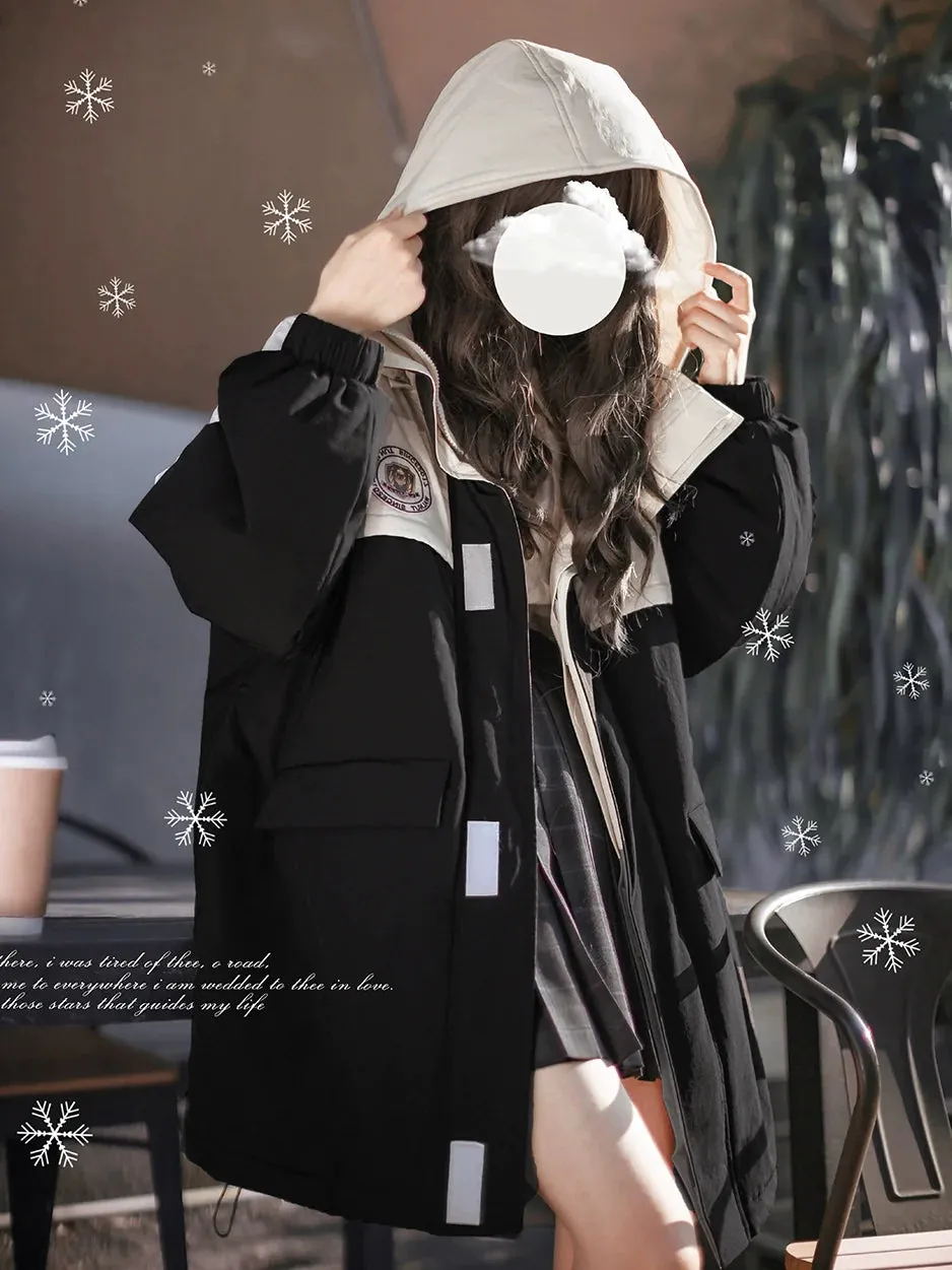 Down Hoodie Penguin Style White Jacket College