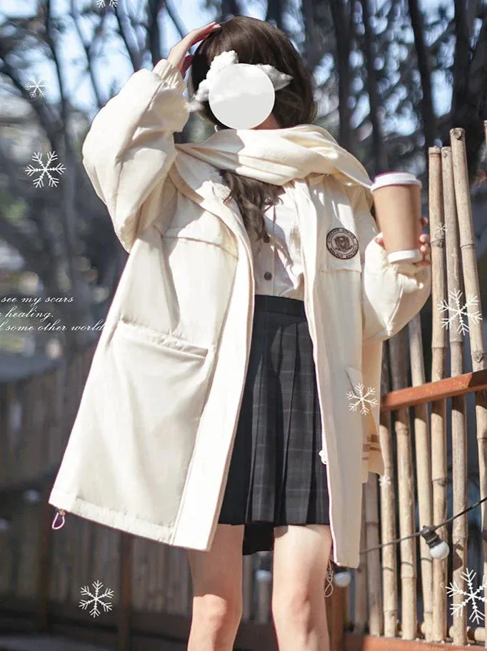 Down Hoodie Penguin Style White Jacket College