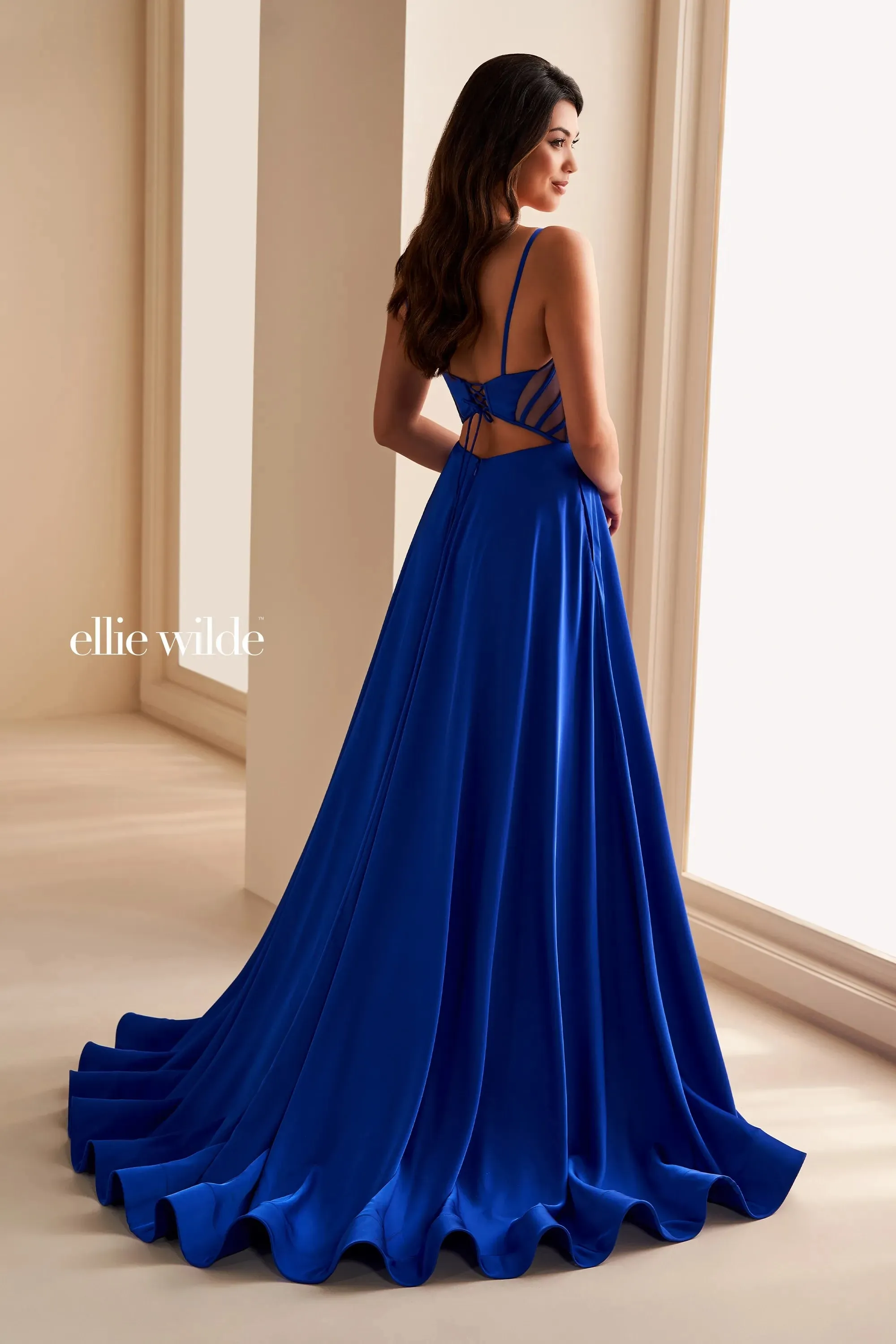 Ellie Wilde 36227 Soft Satin Gown w/ Slit