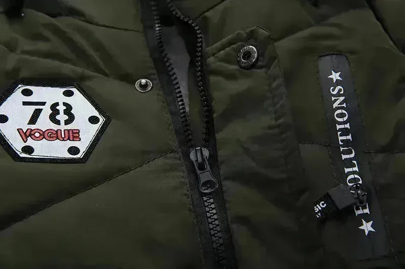 Fashion Boys Thicken Letter Print Hooded Cotton Jacket