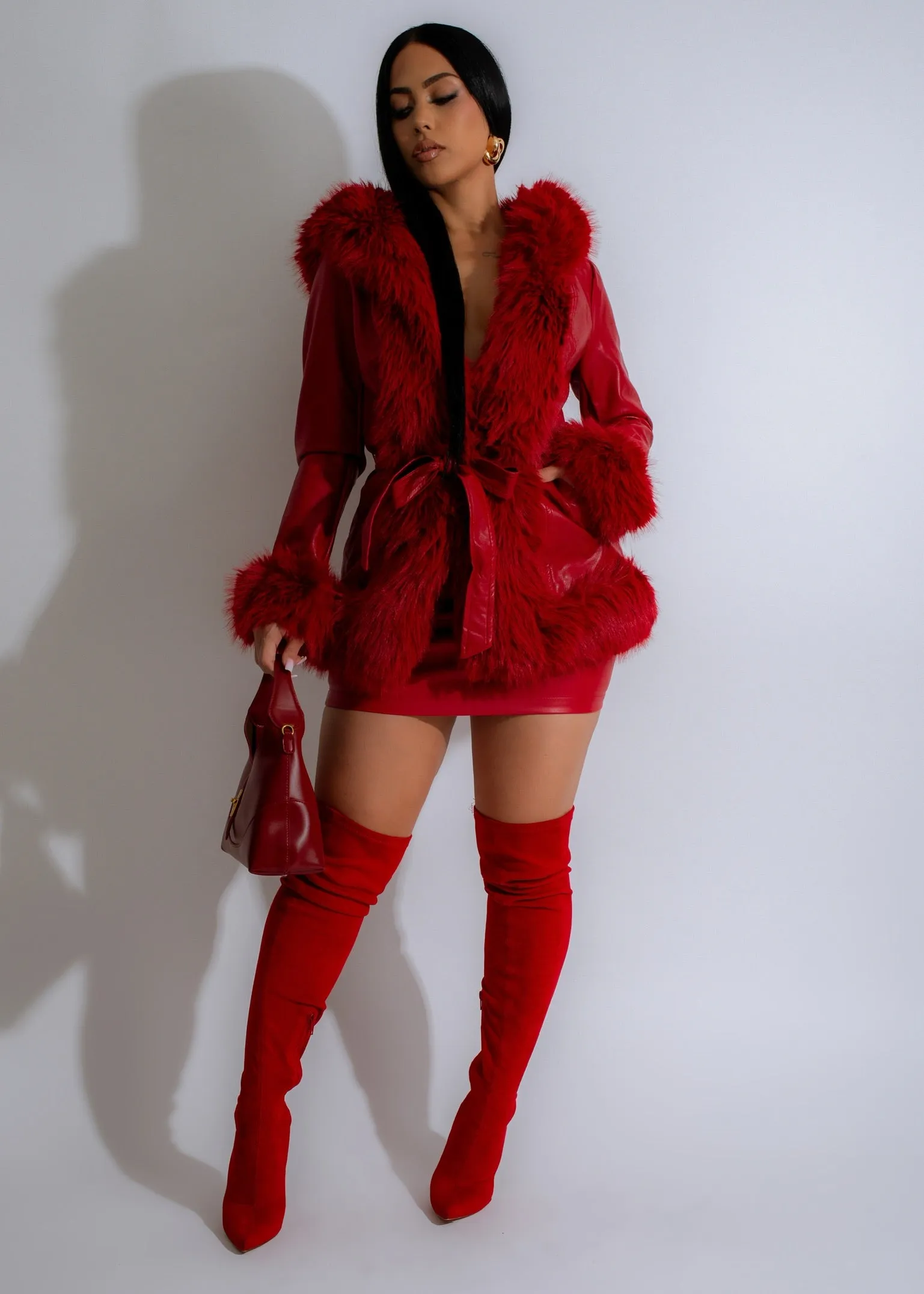 Fierce Luxe Faux Leather Jacket Red
