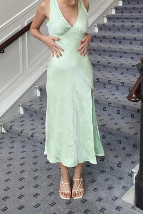 Formal Wear Dresses Sage Green V Neck Ankle Length Party Dress Wedding Guest Dress Prom Dresses Shops Formal Women's Dresses