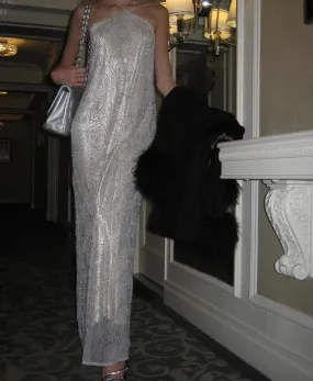 Formal Wear Dresses Shiny Sliver Halter Long Prom Dress Evening Party Dress Prom Dresses Shops Formal Women's Dresses