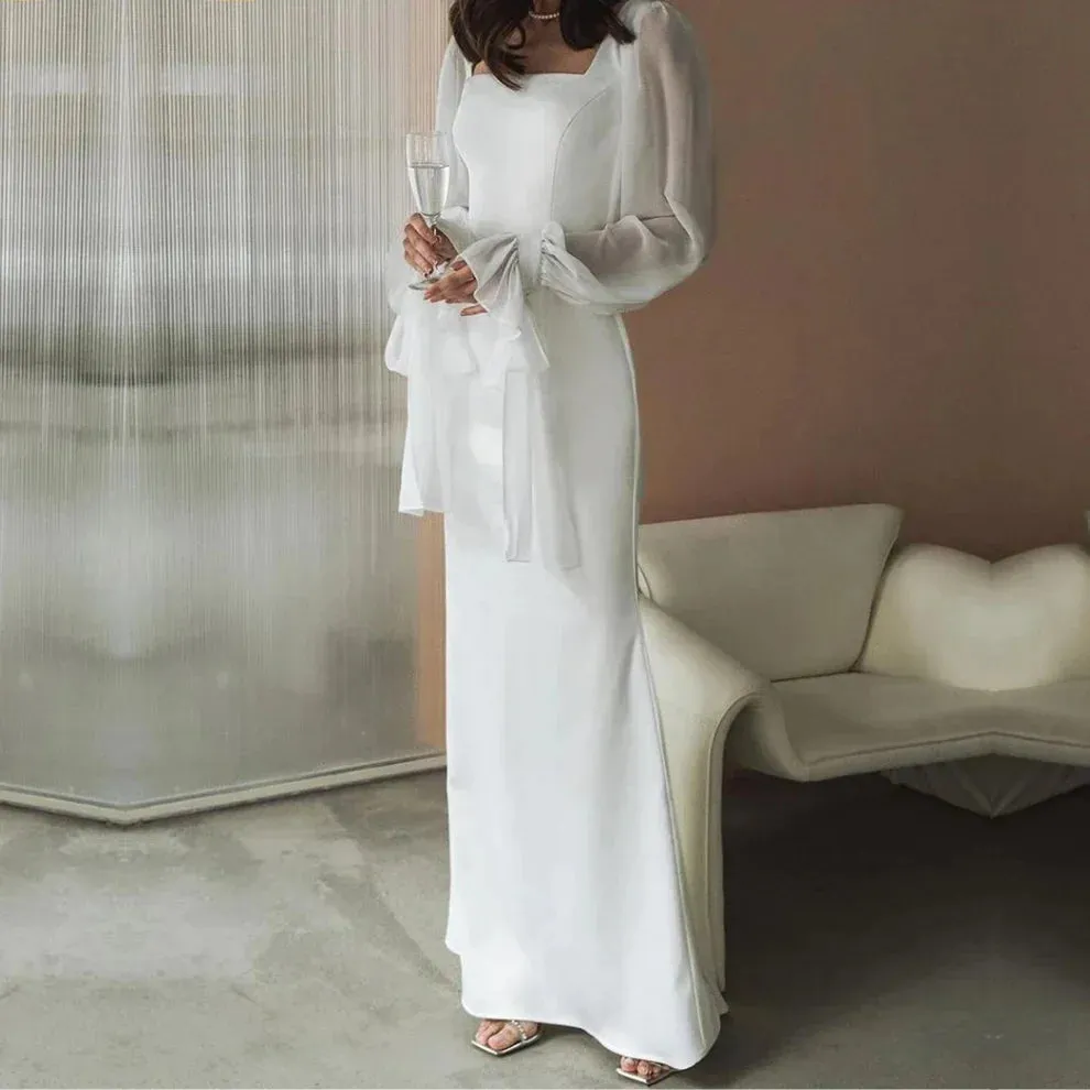 Formal Wear Dresses Simple White Elegant Long Sleeves Evening Party Dress Stores With Prom Dresses Formal Women's Dresses