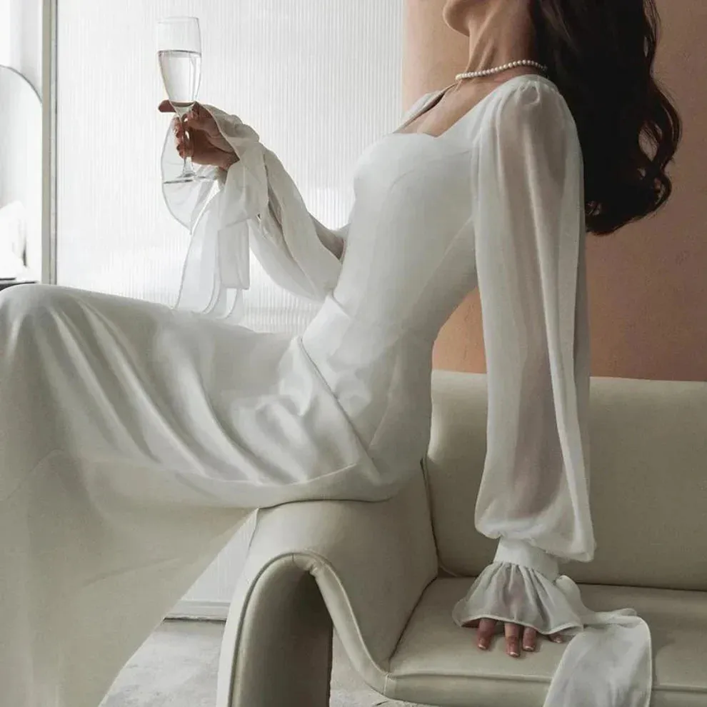 Formal Wear Dresses Simple White Elegant Long Sleeves Evening Party Dress Stores With Prom Dresses Formal Women's Dresses