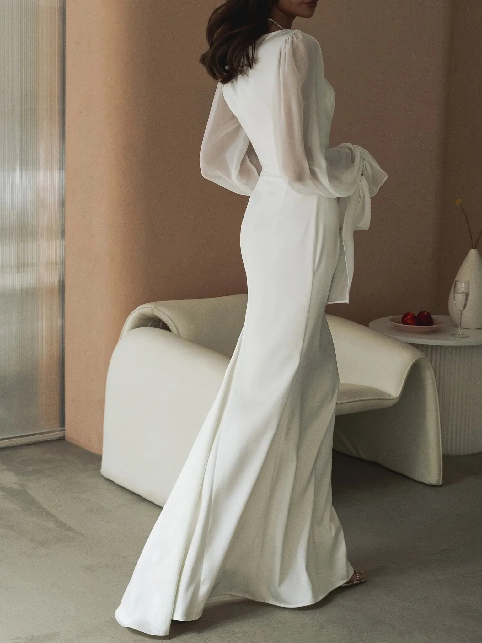 Formal Wear Dresses Simple White Elegant Long Sleeves Evening Party Dress Stores With Prom Dresses Formal Women's Dresses