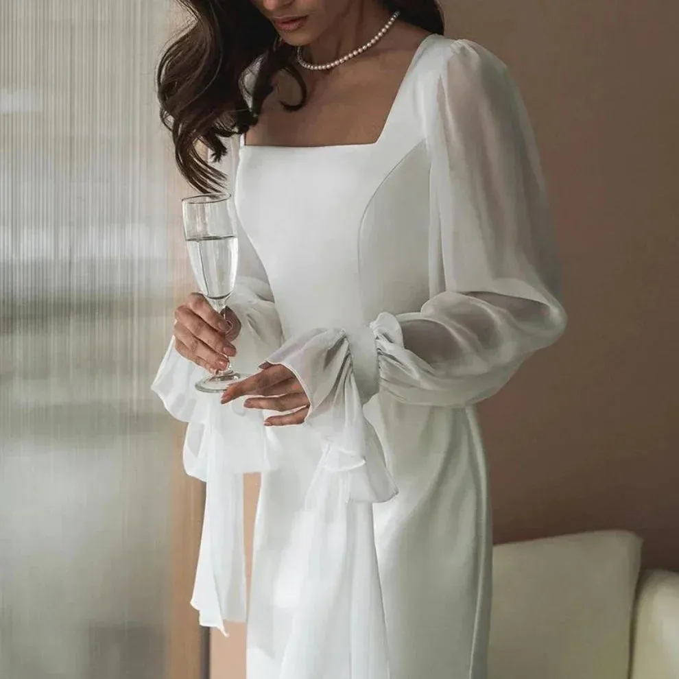 Formal Wear Dresses Simple White Elegant Long Sleeves Evening Party Dress Stores With Prom Dresses Formal Women's Dresses