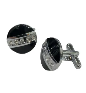 Fratello Cufflinks - Silver Tone & Black Simplistic Elegance CL32