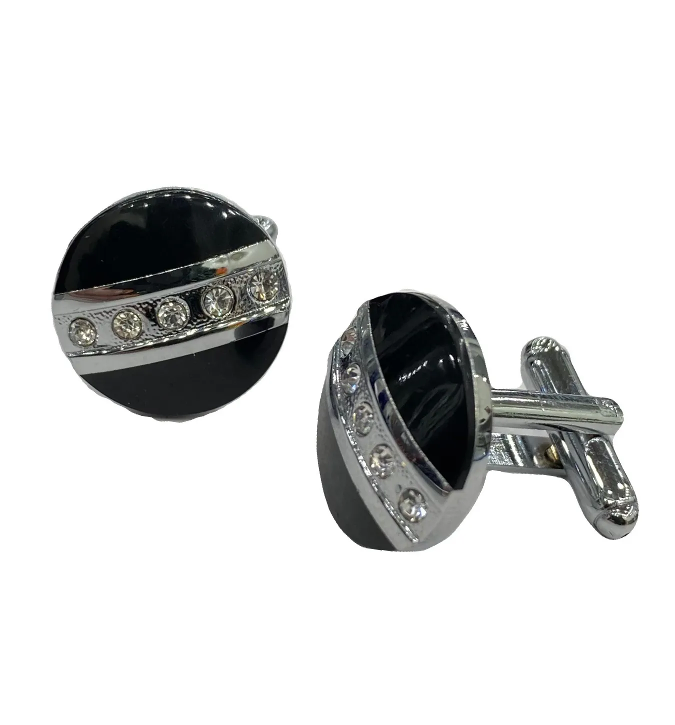 Fratello Cufflinks - Silver Tone & Black Simplistic Elegance CL32