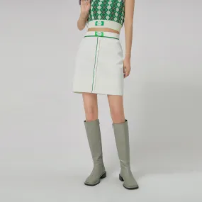 Front Buttons Ribbed Mini Skirt
