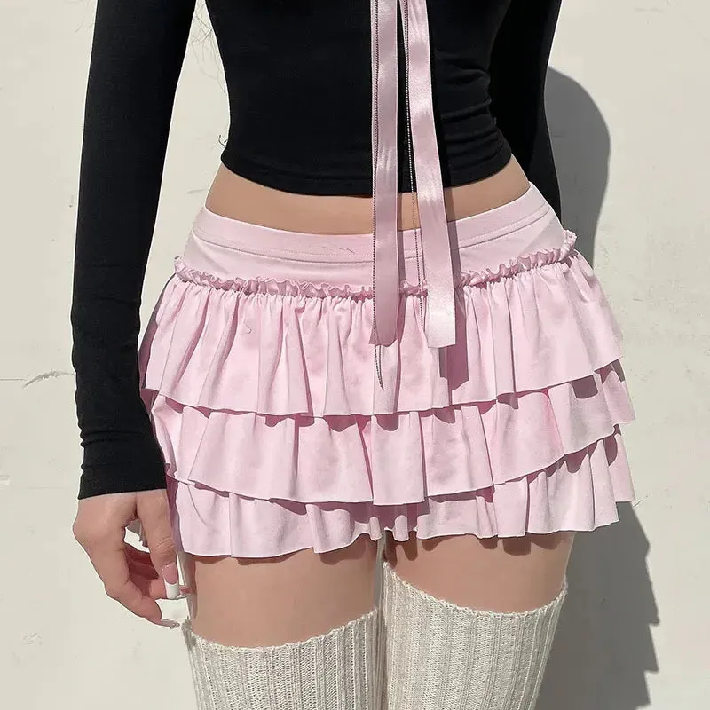Girlary Bow Sweet A-Line Skirts Women Sexy Slim Low-Waist Casual Mini Skirts Y2K Female Summer Fashion Streetwear All-Match Pink Skirts