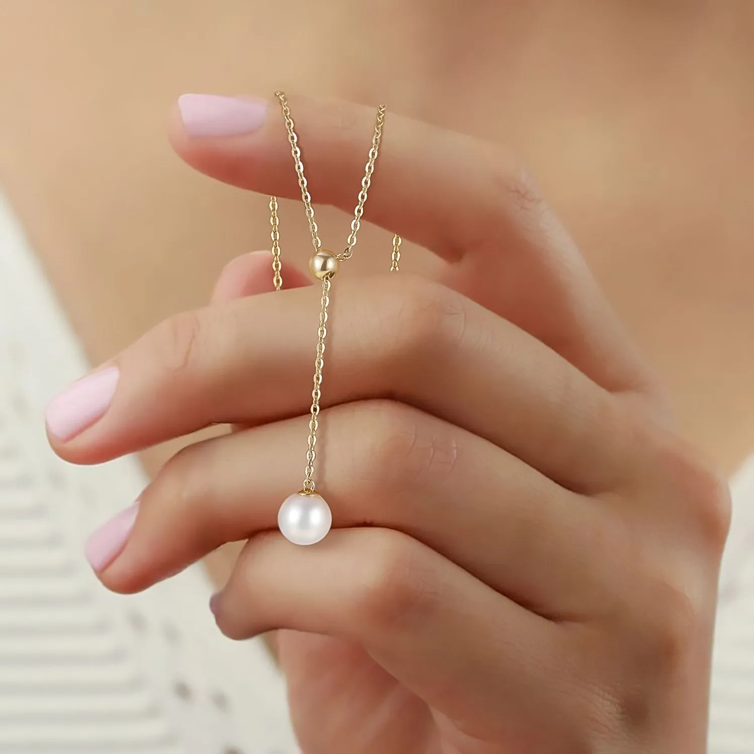 Gold Bead Pendant Pearl Necklace