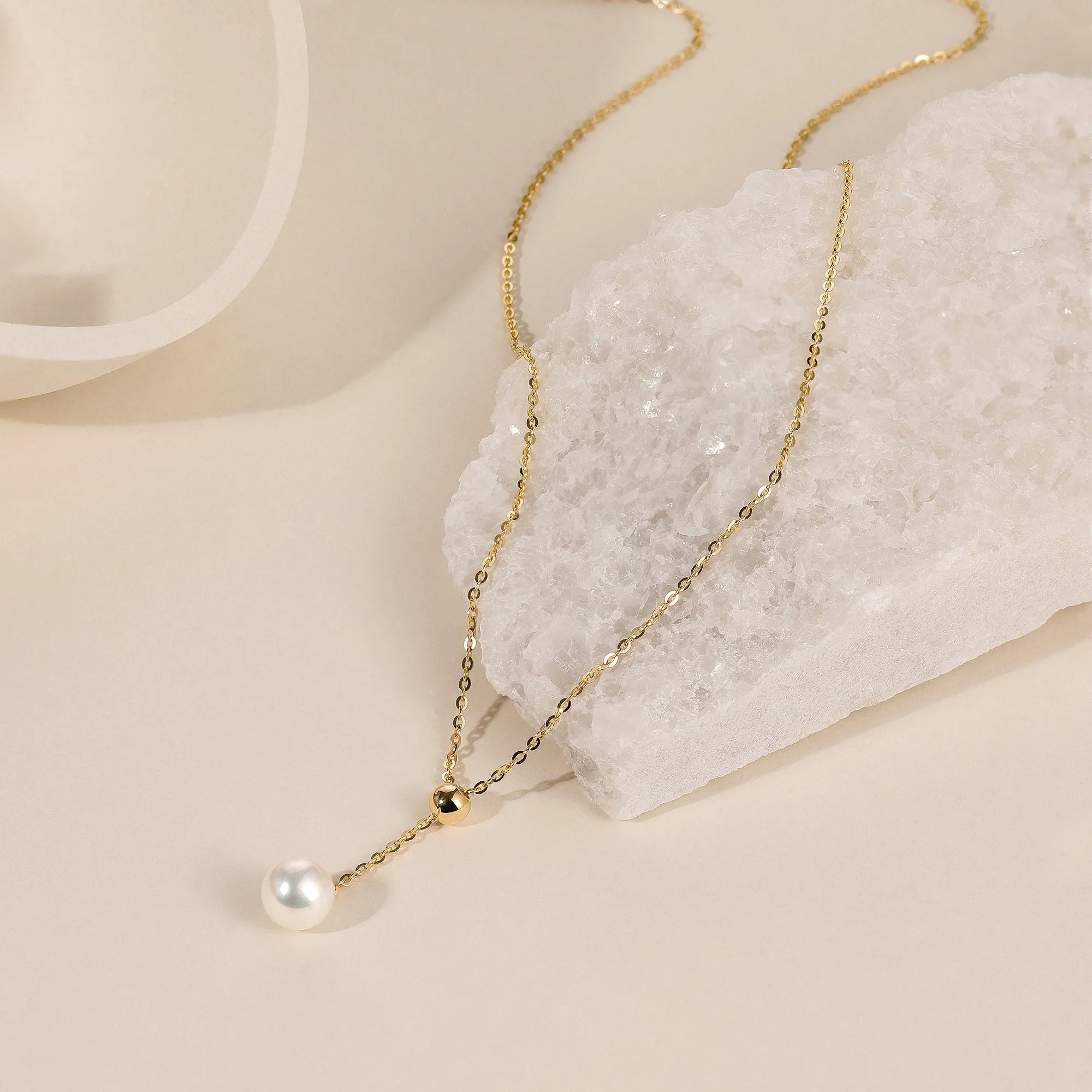 Gold Bead Pendant Pearl Necklace