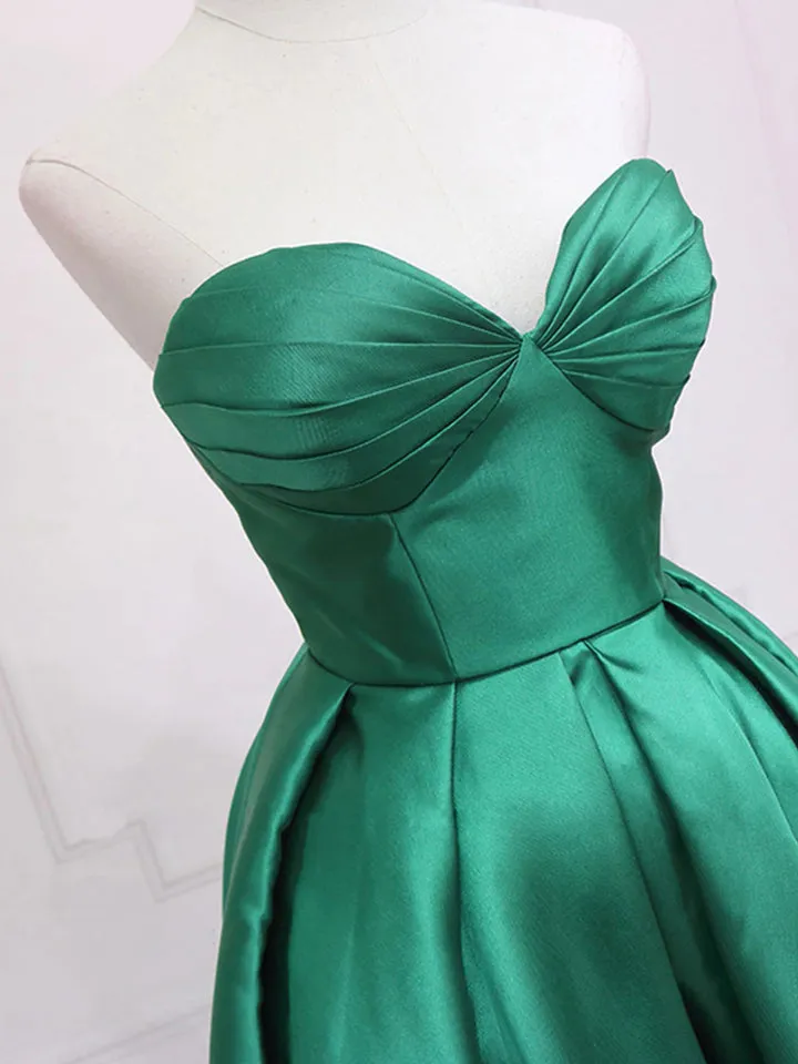 Green Satin High Low Party Dresses Strapless Green Homecoming Dresses Off Shoulder