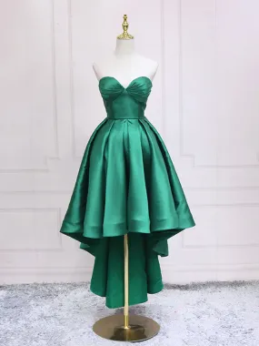 Green Satin High Low Party Dresses Strapless Green Homecoming Dresses Off Shoulder