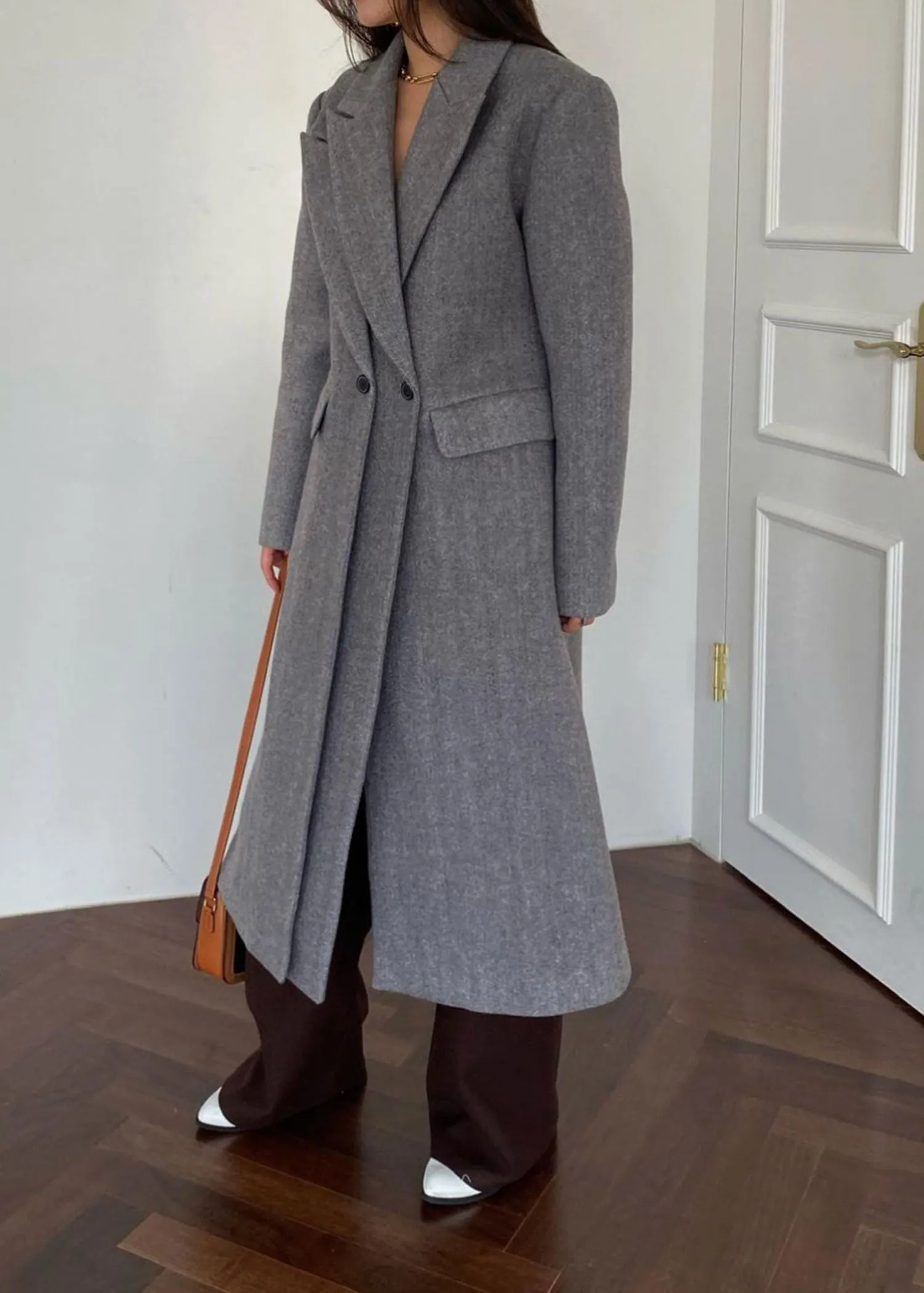Grey Double Collar Long Coat