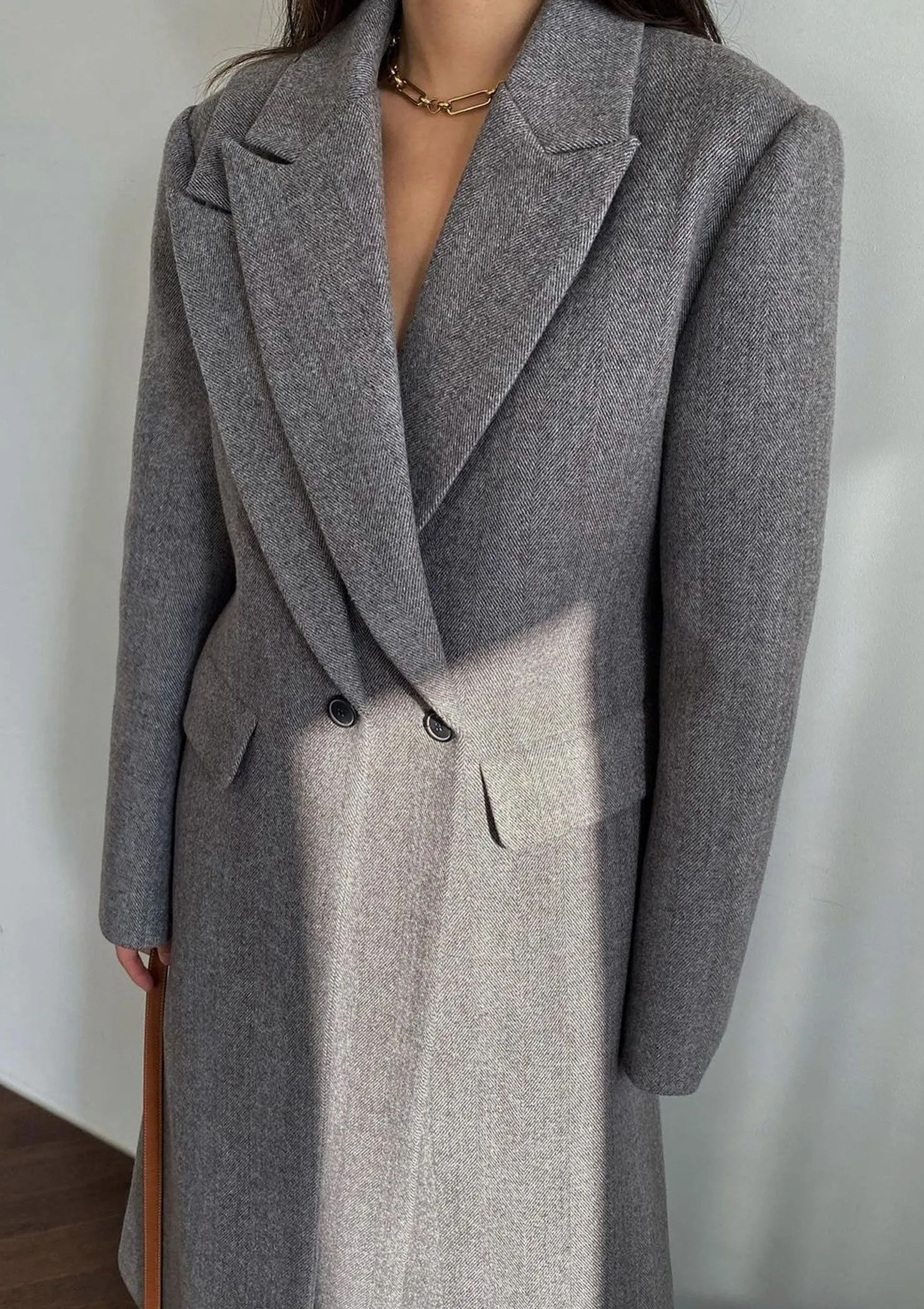 Grey Double Collar Long Coat