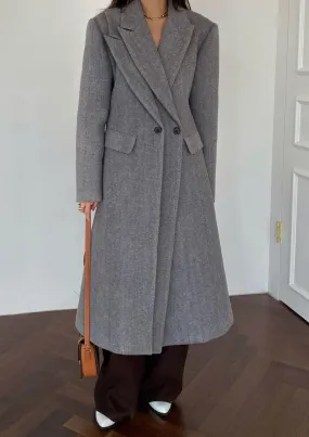 Grey Double Collar Long Coat