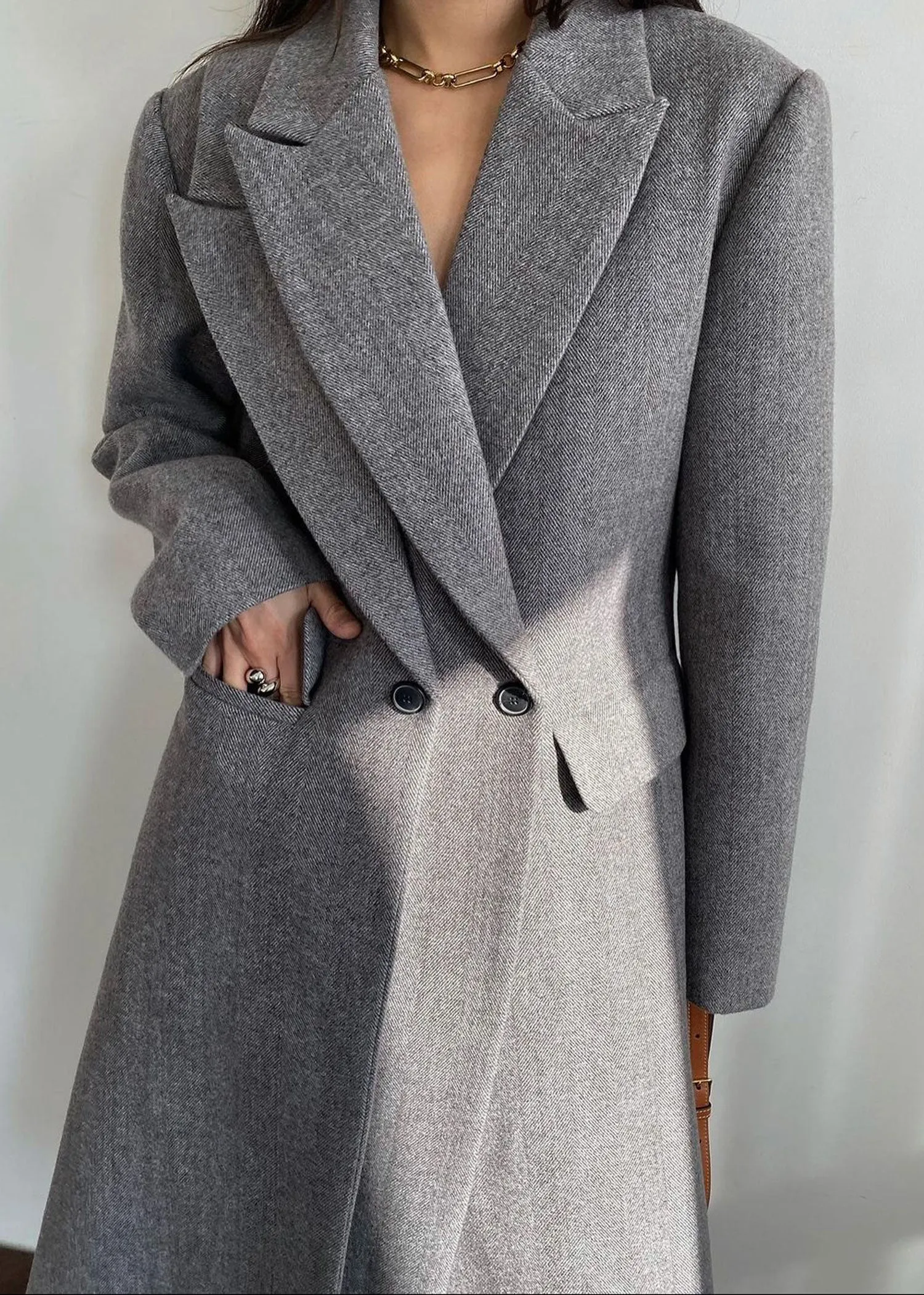 Grey Double Collar Long Coat