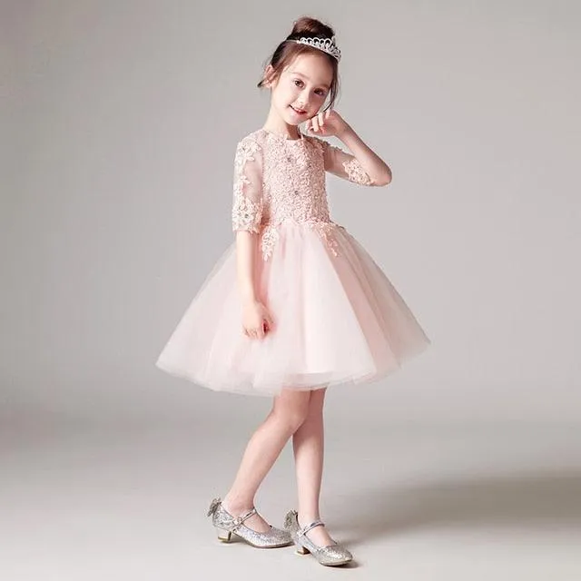Half Sleeves Flower Girls Party Dresses