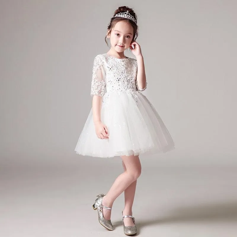 Half Sleeves Flower Girls Party Dresses