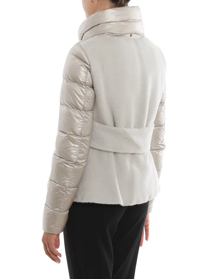Herno Short Light Pearl Grey Puffer Coat with Wool Back - IT42 / 6