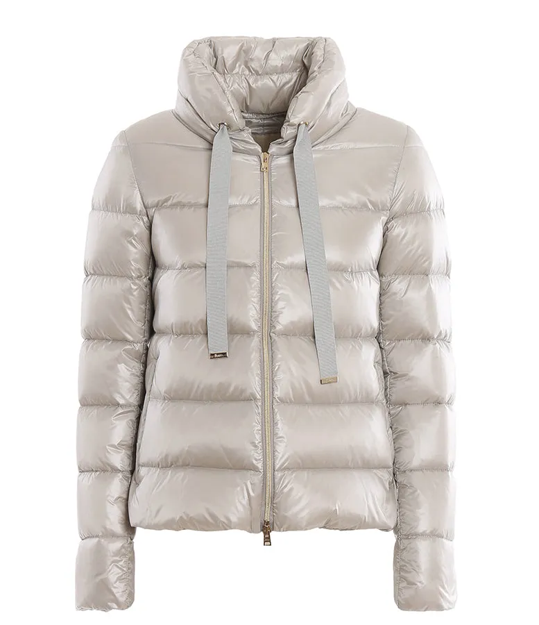 Herno Short Light Pearl Grey Puffer Coat with Wool Back - IT42 / 6