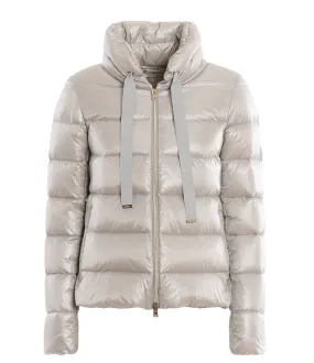 Herno Short Light Pearl Grey Puffer Coat with Wool Back - IT42 / 6