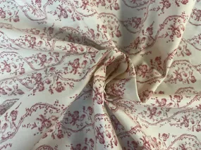 Italian Floral Print Giza Cotton - Cream and Maroon